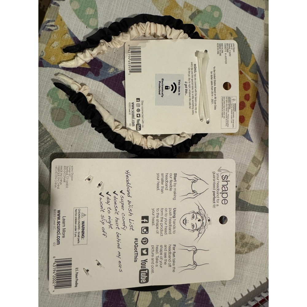 Scunci Headband Bundle 3pc No-Slip Grip Flexible & Scrunchie Black Cream 69395 - Picture 4 of 5